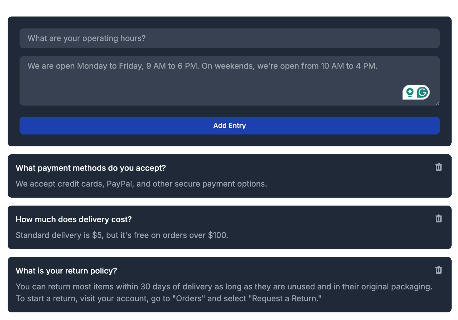 Knowledge base integration demo